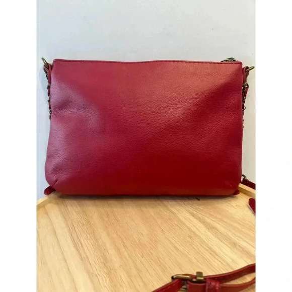 VTG Elliott Lucca Red Leather Zips Crossbody Messenger Bag Handbag Purse - Picture 3 of 7